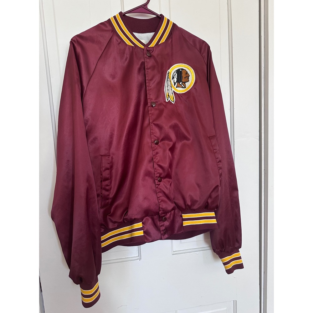 Vintage Washington Redskins Satin Bomber Jacket Burgundy NFL Varsity Snap Front